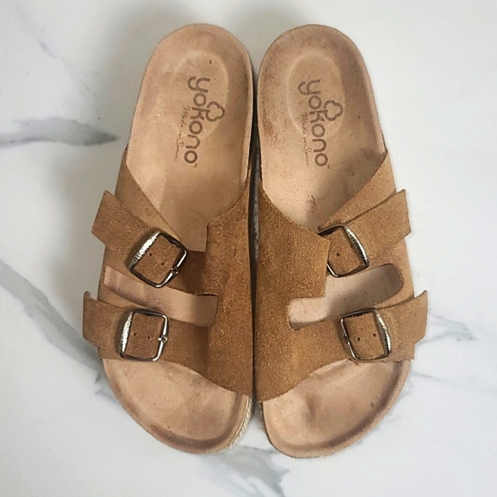 Yokono Leather Double Strap Corkbed Sandals